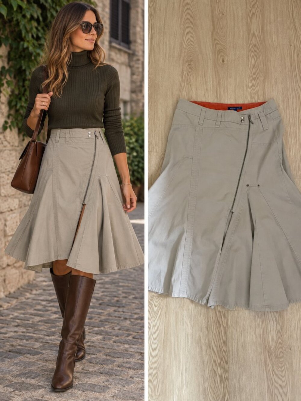 Smart Set Cream Cotton Wrap Front Midi Skirt A Line Classic Preppy 5